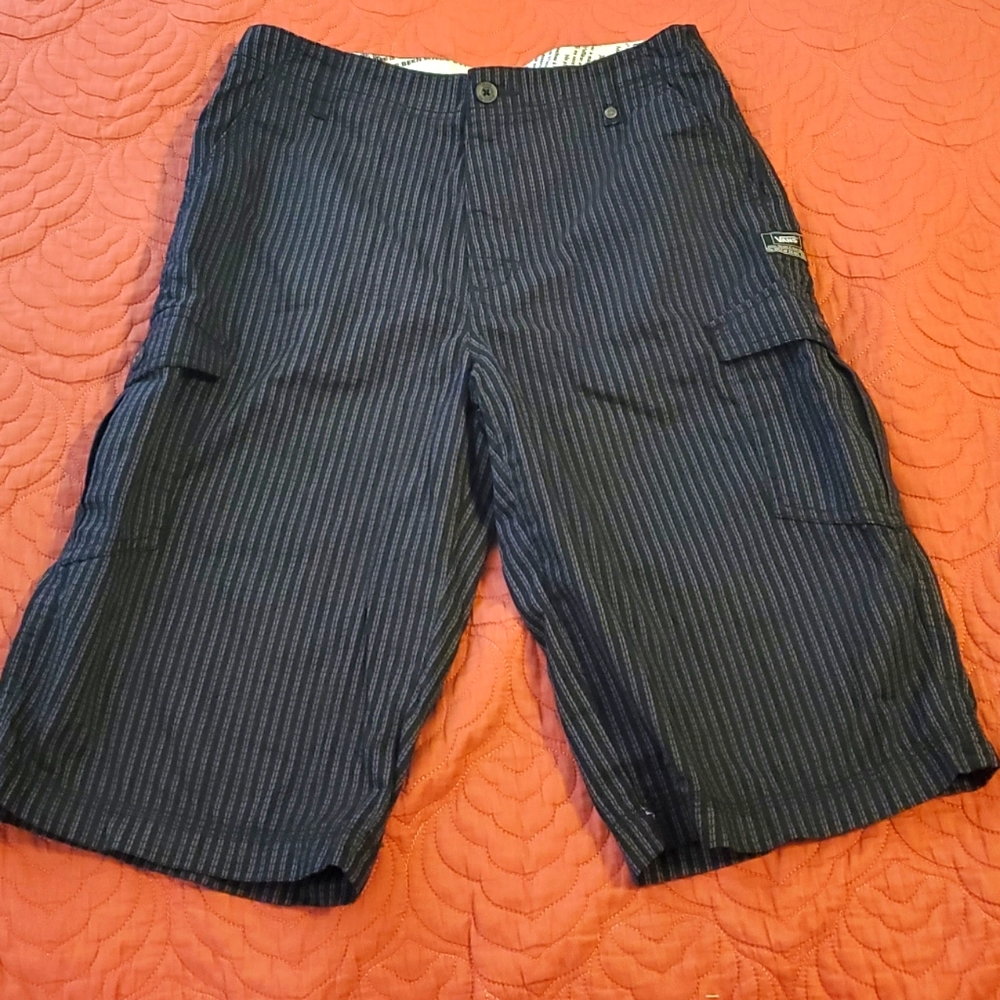 Vans Long Cargo Shorts Boy's Size 20 Black and White Striped